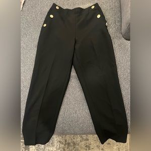 Black dress pants with gold buttons